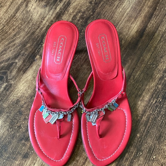 COACH KAROLYN RED CHAM SANDALS - Picture 1 of 6